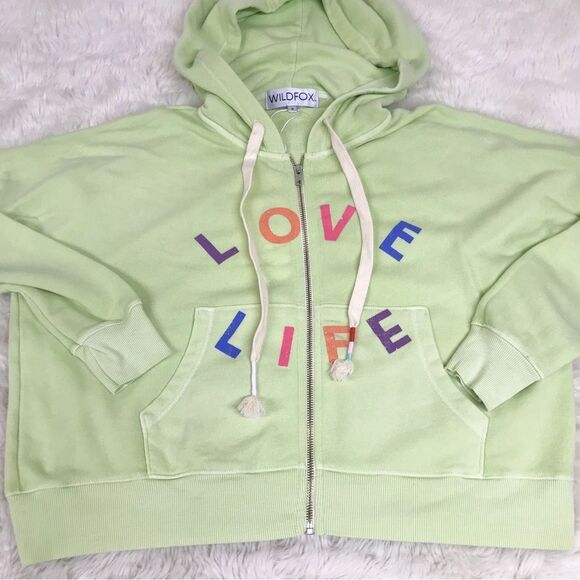 WILDFOX Love Life Kinley Hoodie Cropped Jacket Zip Front Green Size Small New - Picture 6 of 12